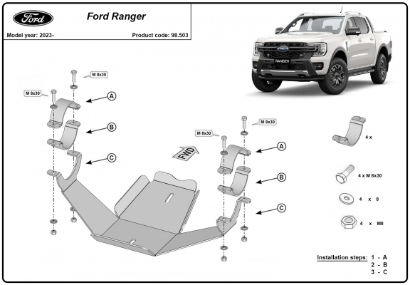 Acél hátsó differenciálmű védőlemez Ford Ranger