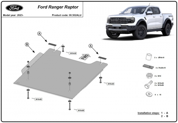 Alumínium osztómű védőlemez Ford Ranger Raptor