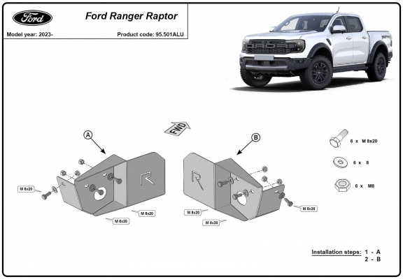 Alumínium hátsó lengőkar-szenzor védőlemez Ford Ranger Raptor