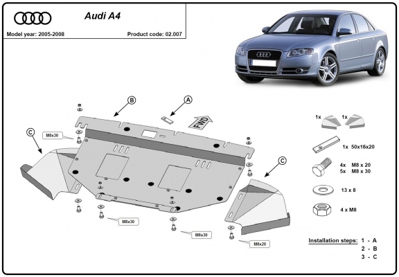 Acél motor, hűtő védőlemez Audi A4 B7