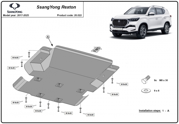 Acél motor, hűtő védőlemez SsangYong Rexton