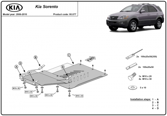 Acél kapcsolószekrény, differenciálmű védőlemez Kia Sorento