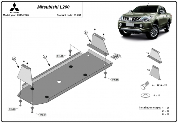 Acél üzemanyagtartály védőlemez Mitsubishi L 200